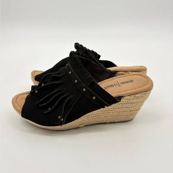 Minnetonka | Black Fringe Slide wedge Sandals | size 9 - Picture 2 of 7